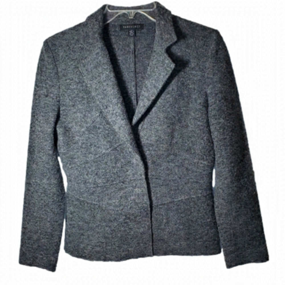 Parkhurst charcoal grey wool blend blazer jacket with 3 snap closure small